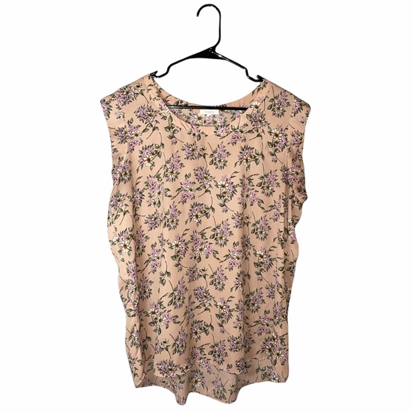 Pleione Tops - PLEIONE Bailey Double Pleat Blush & Floral High Low Sleeveless XL Blouse Top
